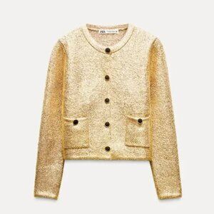 NWT ZARA FOIL KNIT CARDIGAN GOLDEN